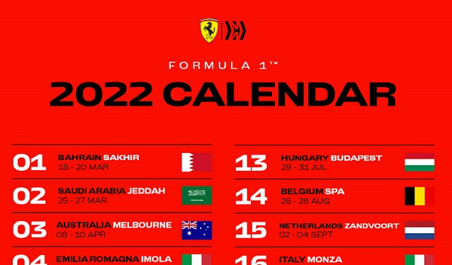 Ratificado el Calendario de la temporada 2022 de Fórmula 1