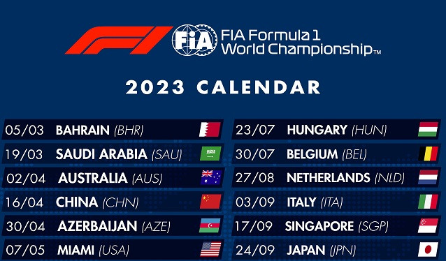 Se presenta el Calendario 2023 de la Fórmula 1