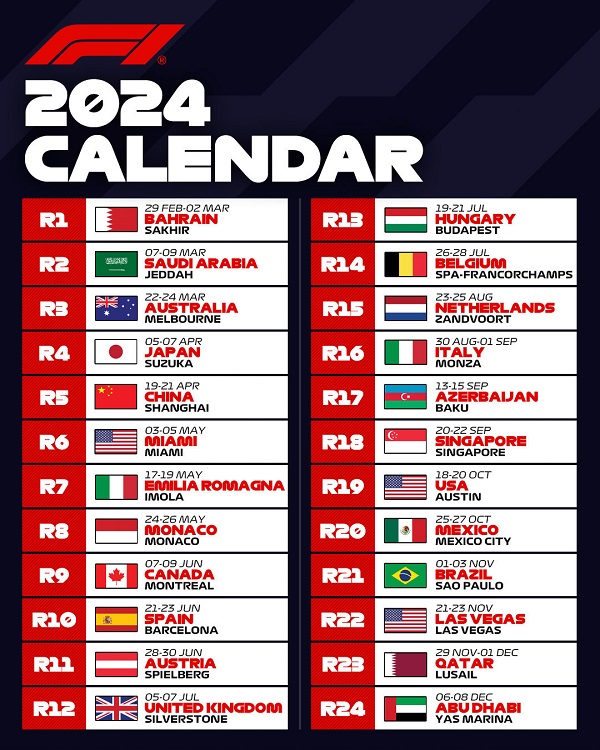 Fórmula 1: El calendario 2023 tendrá 24 carreras.